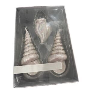 3 Large Mother of Pearl Glass Christmas Seashell Coastal Nautical Ornaments